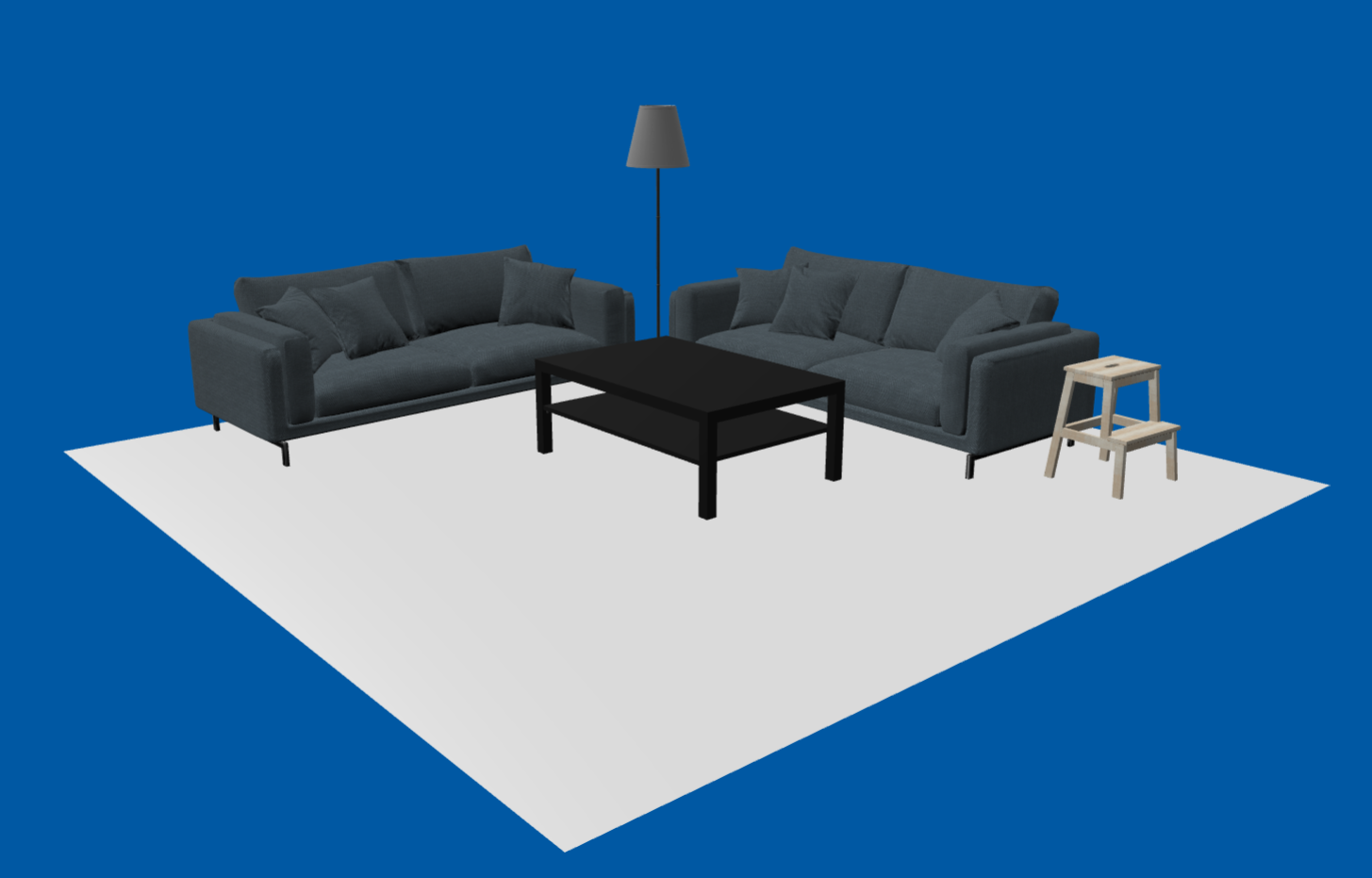 Two sofas, a lamp and a coffee-table.